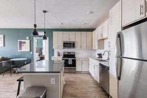 Fridge, dining tables