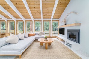 TV, fireplace