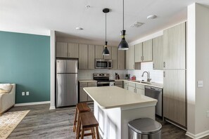 Fridge, dining tables