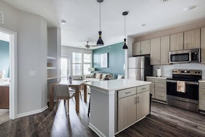 Fridge, dining tables