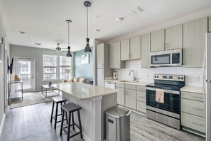 Fridge, dining tables