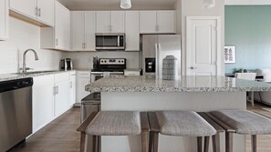 Fridge, dining tables