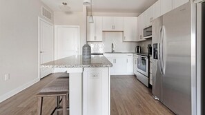 Fridge, dining tables