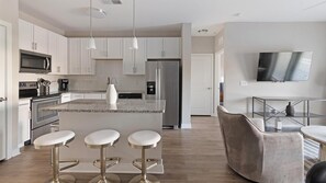 Fridge, dining tables