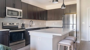 Fridge, dining tables