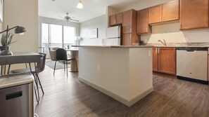 Fridge, dining tables