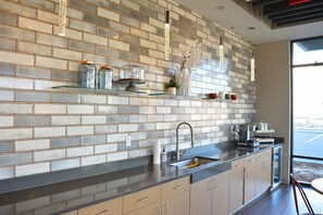 Fridge, dining tables