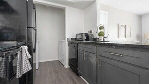 Fridge, dining tables
