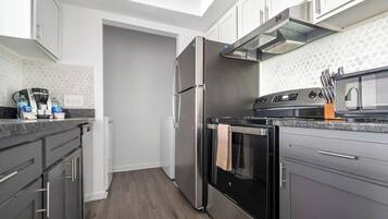 Fridge, dining tables