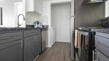 Fridge, dining tables