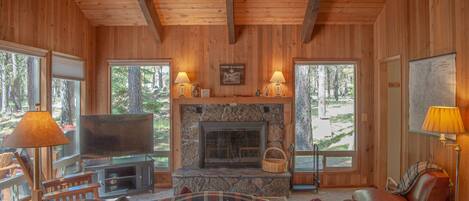 TV, fireplace