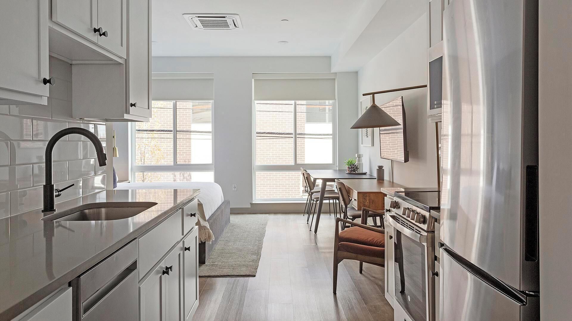 Fridge, dining tables