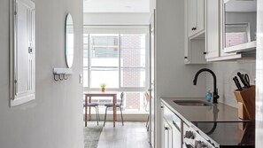 Fridge, dining tables