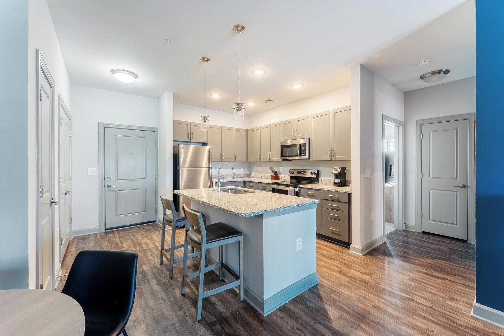 Fridge, dining tables