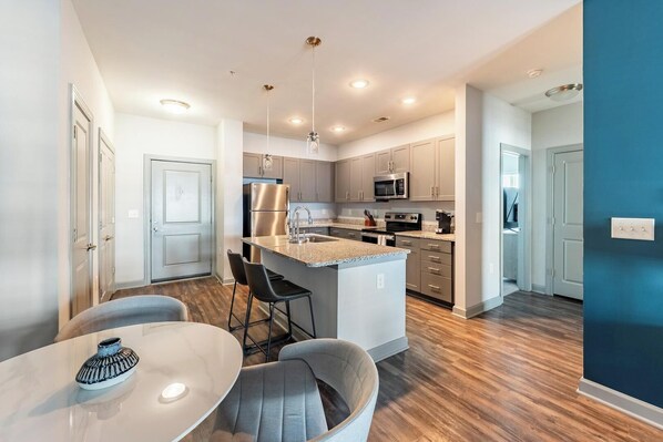 Fridge, dining tables