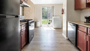 Fridge, dining tables