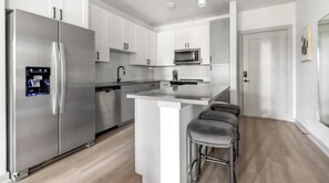 Fridge, dining tables