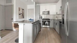 Fridge, dining tables
