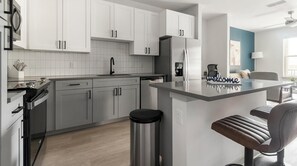 Fridge, dining tables