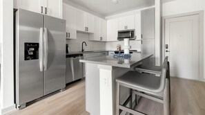 Fridge, dining tables