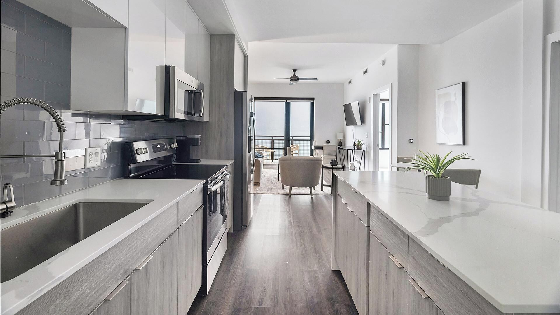 Fridge, dining tables