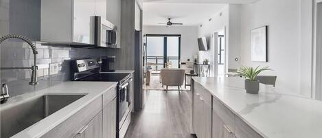 Fridge, dining tables