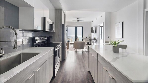 Fridge, dining tables