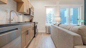 Fridge, dining tables