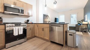 Fridge, dining tables