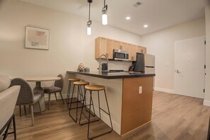 Fridge, dining tables