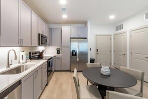 Fridge, dining tables