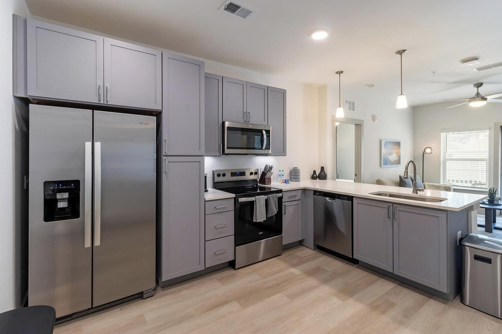 Fridge, dining tables