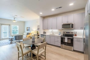 Fridge, dining tables