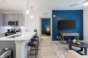 Fridge, dining tables