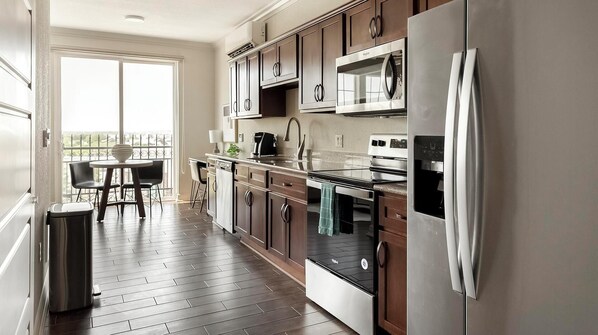 Fridge, dining tables