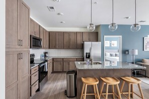 Fridge, dining tables