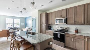 Fridge, dining tables