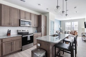 Fridge, dining tables