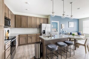 Fridge, dining tables