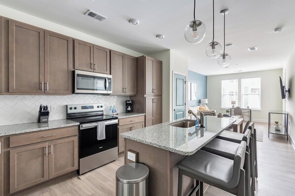 Fridge, dining tables