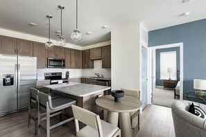 Fridge, dining tables