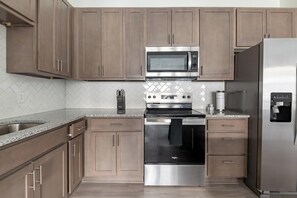 Fridge, dining tables