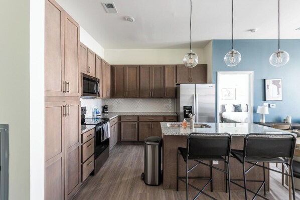 Fridge, dining tables