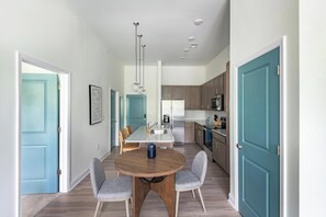 Fridge, dining tables