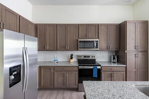 Fridge, dining tables