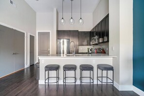 Fridge, dining tables