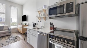 Fridge, dining tables