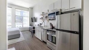 Fridge, dining tables