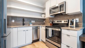 Fridge, dining tables