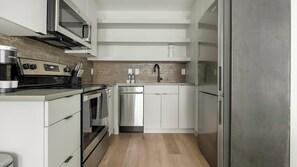 Fridge, dining tables